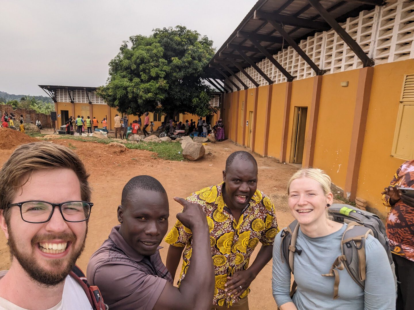 Rappor's Senior Civil Engineer Lizzie with with fellow EFOD volunteer Matt and the local team in Uganda